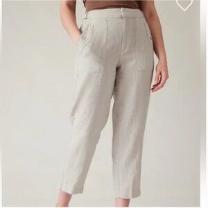 Athleta Voyager Linen Trouser Pants Size 16 Oatmeal Vacation Travel Athleisure